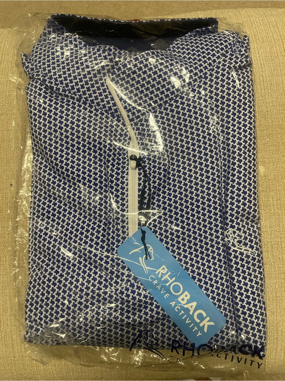 Rhoback Blue and White Micro-Print Half-Zip Pullover